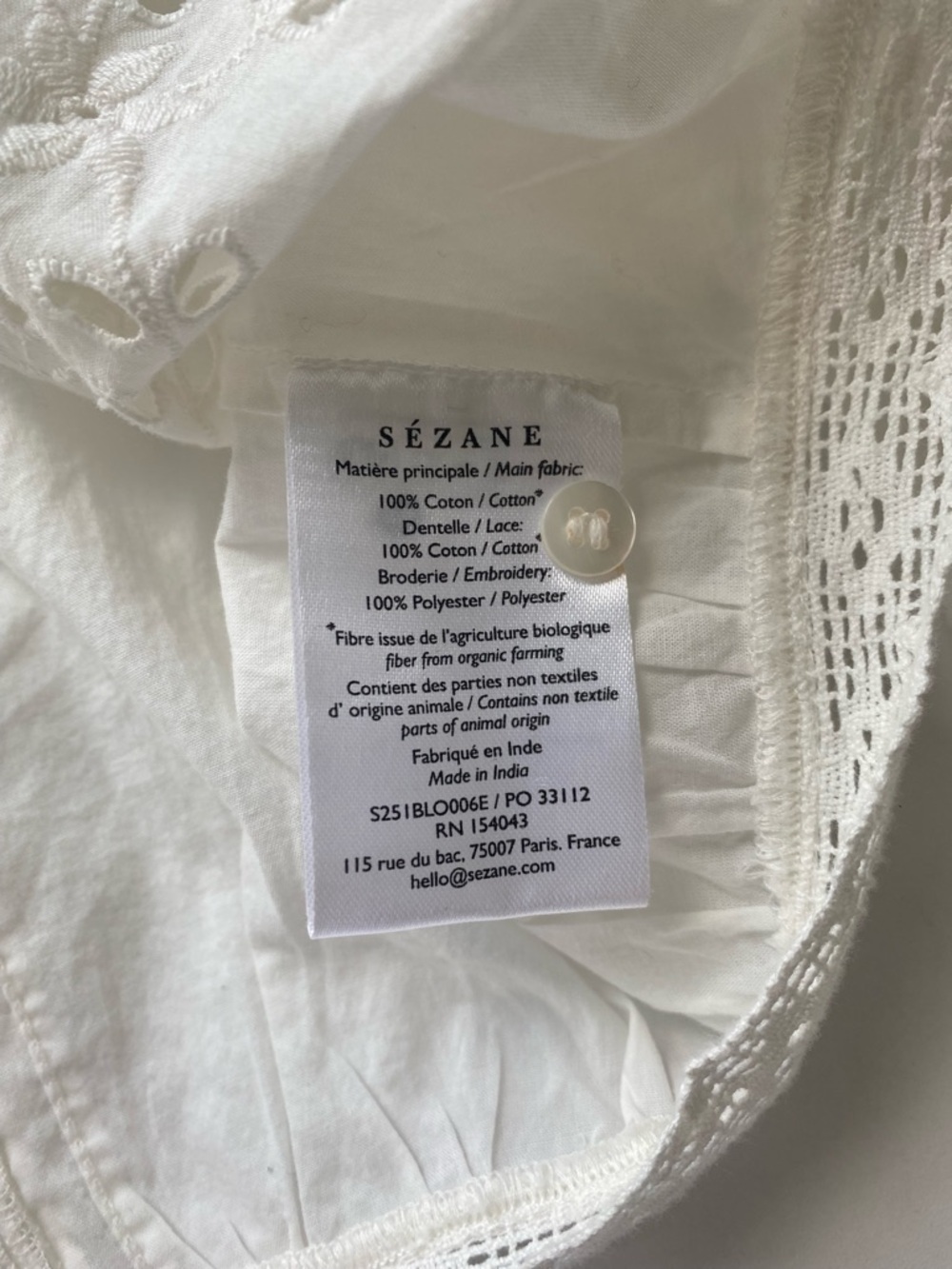 Sezane Enea Blouse Ecru - Size FR 24/US 2 White Cropped - Picture 9 of 14
